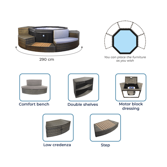 Spa semi rigide - Spa Octopus 4/6 places | Mobilier inclus